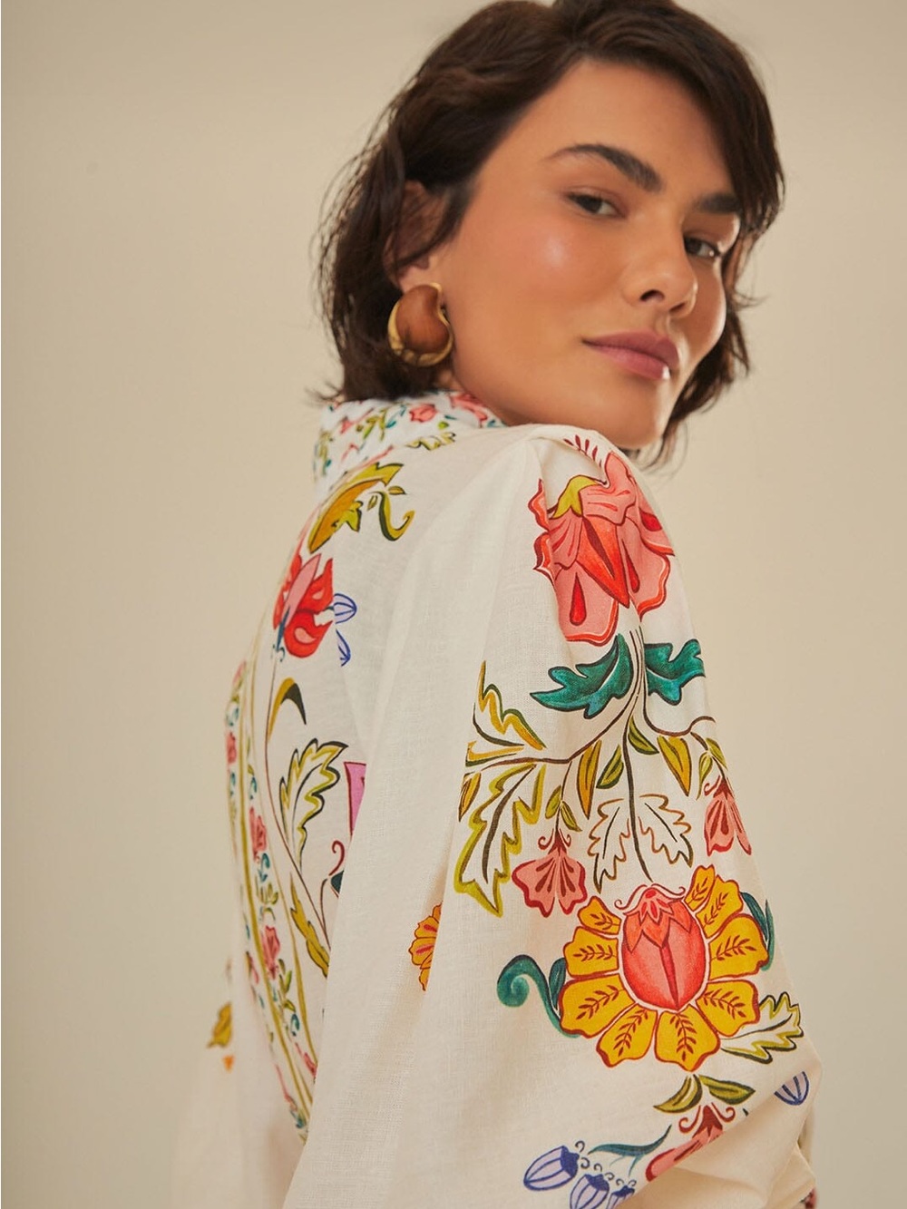 NWOT Farm Rio Floral Insects Linen Blend Romper - Picture 6 of 9